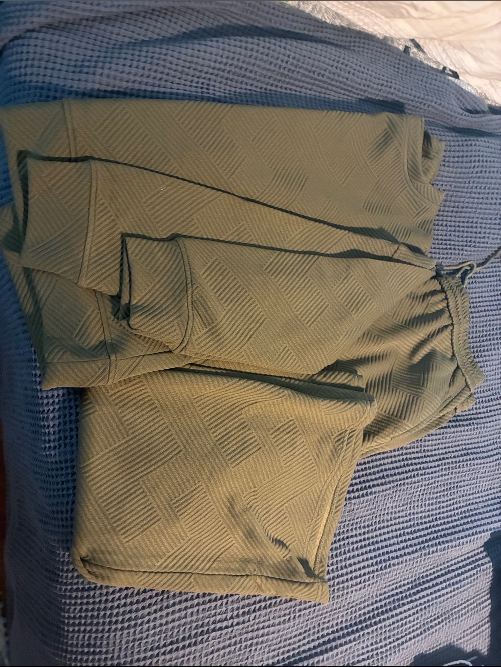 Textured Olive Green Womens 2 pc Jogger Pants with Drawstring Waist